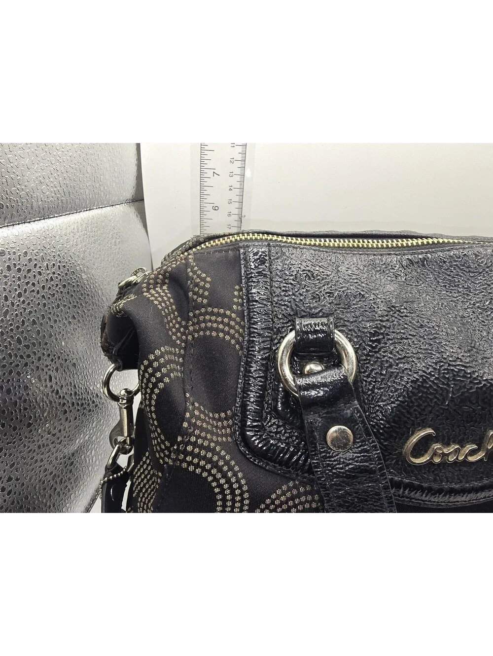 Authentic Coach Ashley Dotted OP Art Satchel Hand Bag Purse F20027 Black